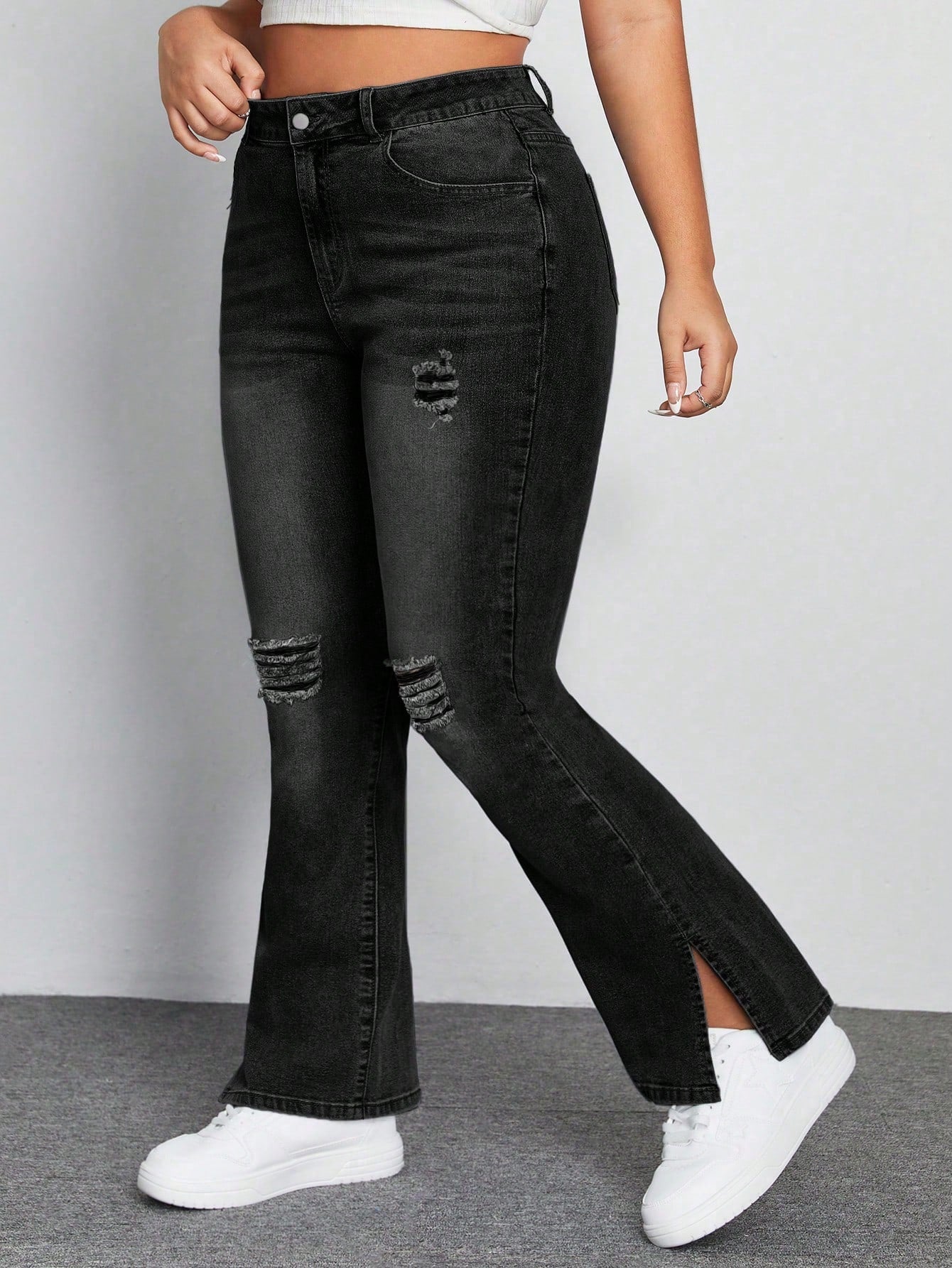 Women's Elastic Black Denim Pants Plus Size