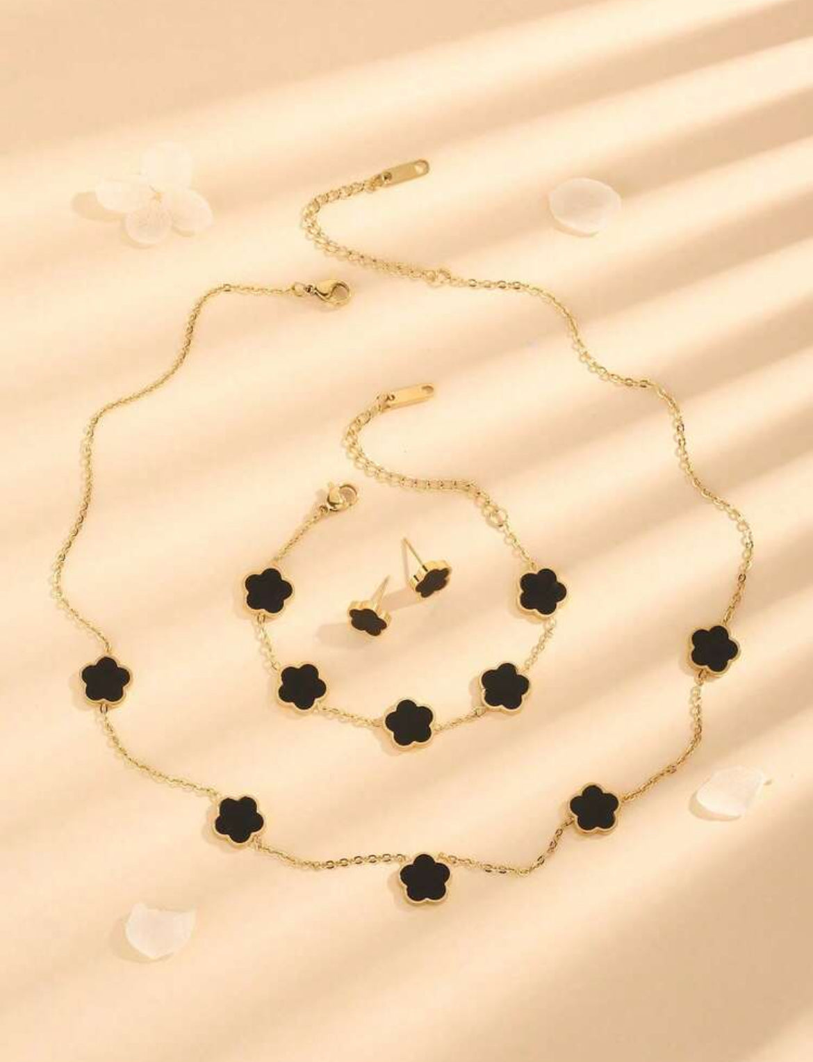 4Pcs Set Stainless Steel Plant Mother-Of-Pearl Floral Earrings
Bracelet Necklace Jewelry Set