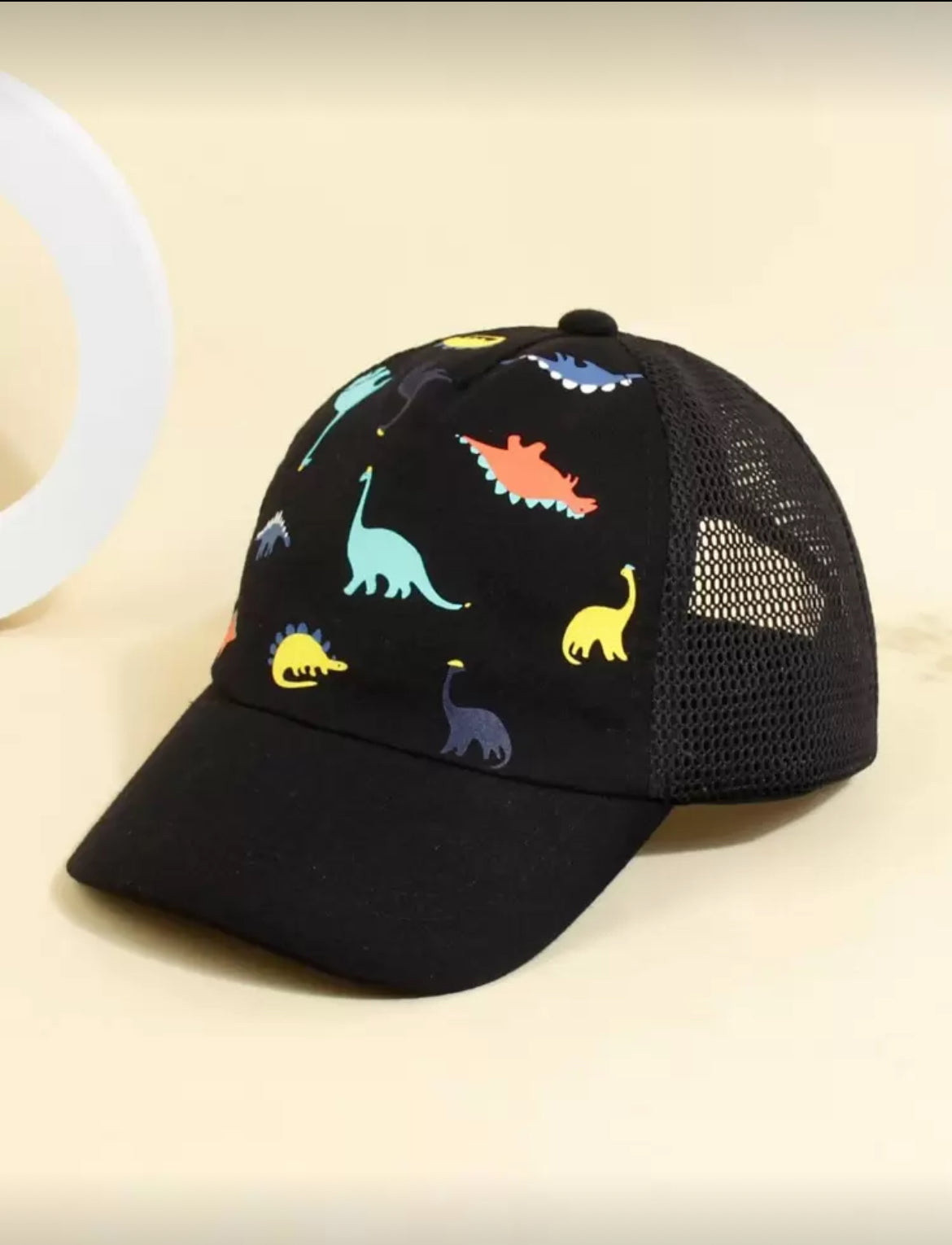 1pc Baby Animal Pattern Black Hat
Outdoor Sun Ion Dinosaur Print Mesh Baseball Cap