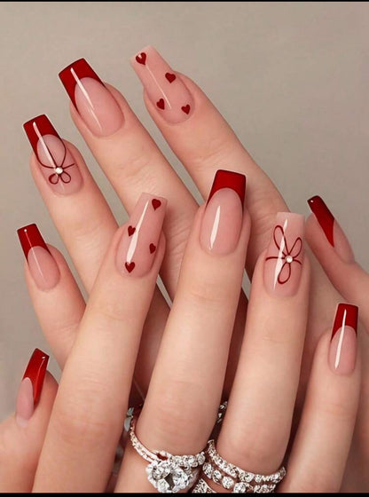 24pcs Acrylic French Manicure
Medium Square Press-On Nails Set