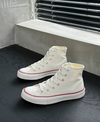 Black Canvas Shoes, Women's Casual Vulcanized Shoes, Mid-Top Sneakers