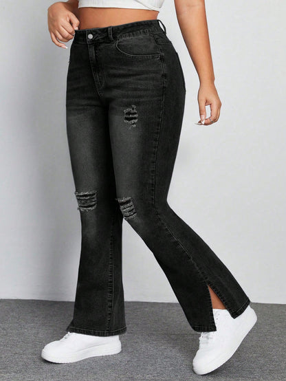 Women's Elastic Black Denim Pants Plus Size