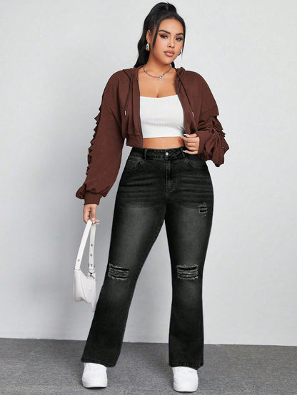 Women's Elastic Black Denim Pants Plus Size