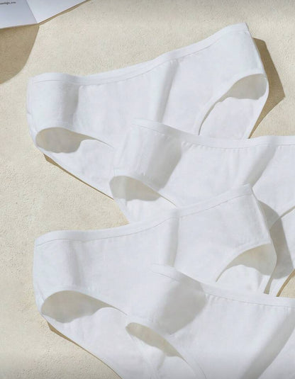 [95% Cotton] 4pcs/Pack White Cotton High Elasticity Breathable
Seamless Women's Briefs