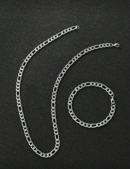Punk Alloy Silver Color Necklace And Bracelet Set