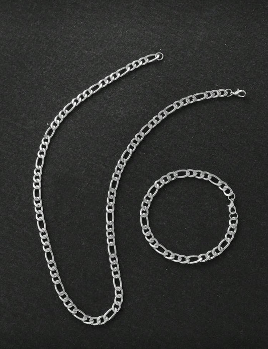Punk Alloy Silver Color Necklace And Bracelet Set