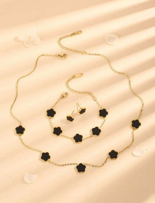 4Pcs Set Stainless Steel Plant Mother-Of-Pearl Floral Earrings
Bracelet Necklace Jewelry Set