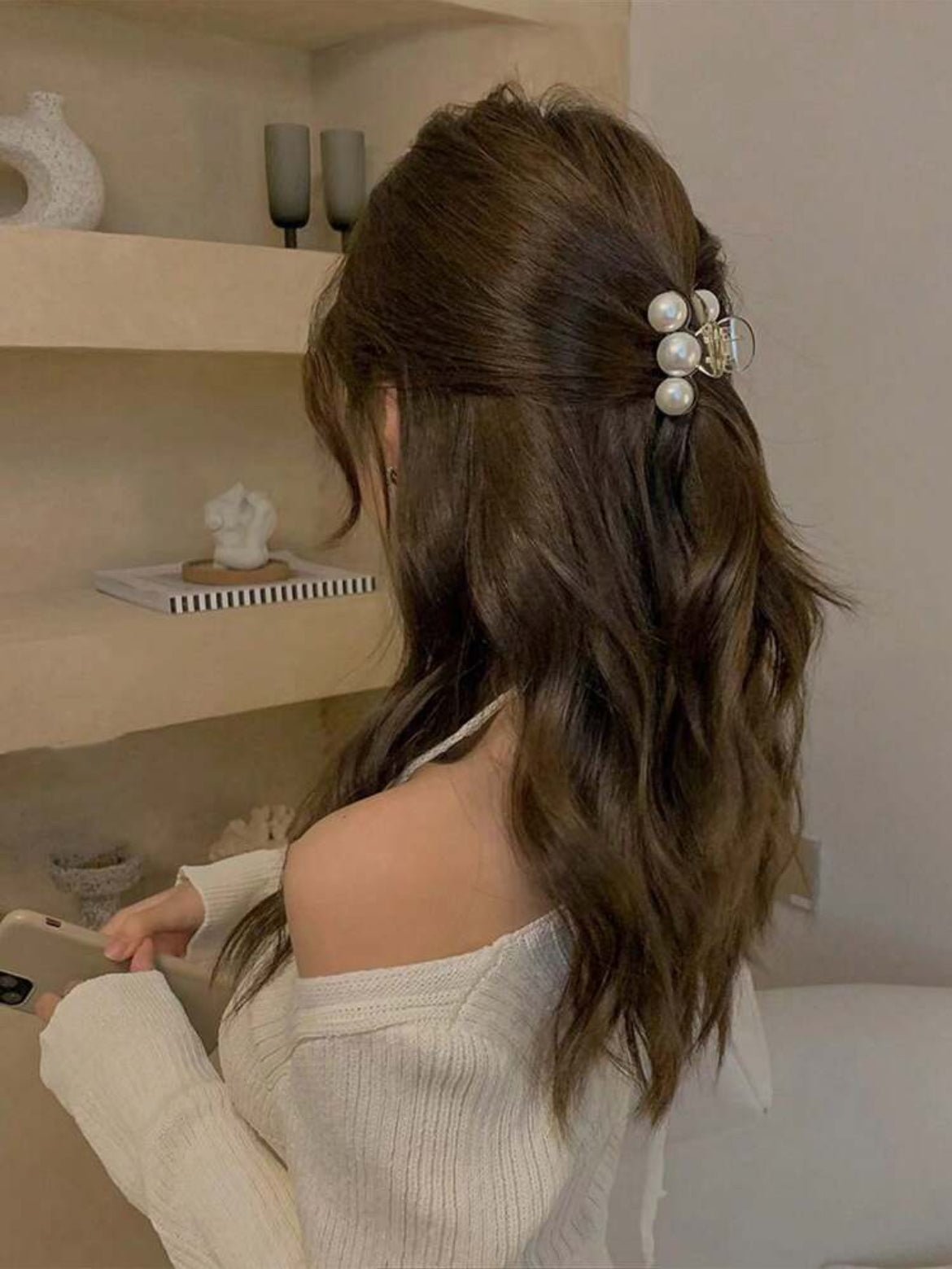 1pc Elegant And Lovely Faux Pearl Hair Claw For Side Bangs And Back Head Summer Claw Clips Hair Clips Hair Jaw Clip Hair Clamps Hair Clutch Hair Catcher Clip, School Stuff
