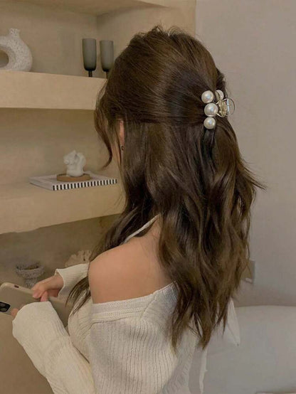 1pc Elegant And Lovely Faux Pearl Hair Claw For Side Bangs And Back Head Summer Claw Clips Hair Clips Hair Jaw Clip Hair Clamps Hair Clutch Hair Catcher Clip, School Stuff