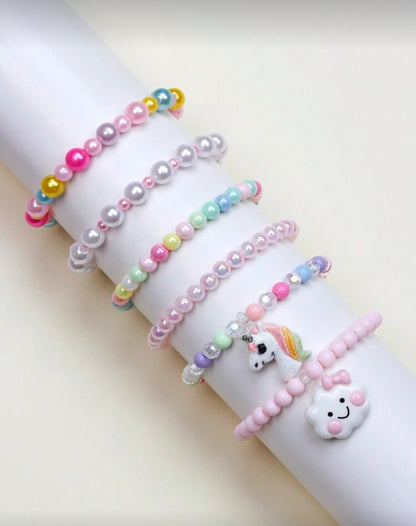 6pcs/Set Girls' Cute Unicorn & Cloud Charm Bracelet Set