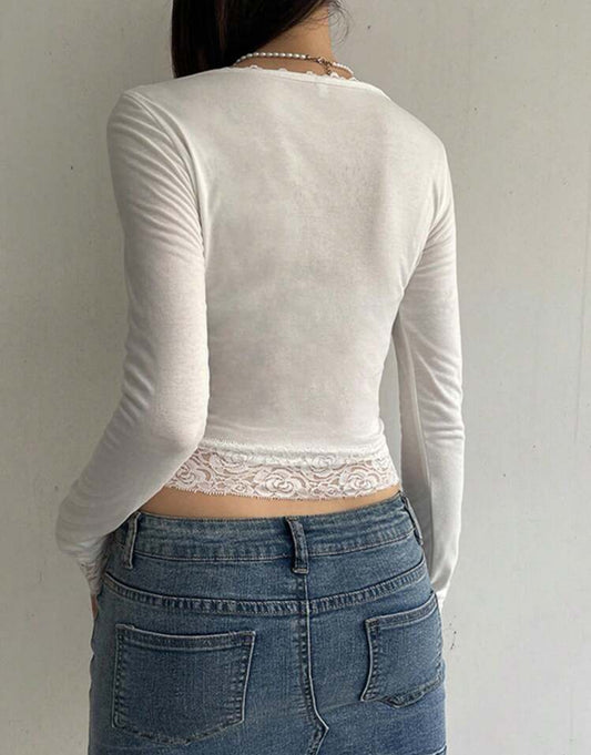 INAWLY Spring Contrast Lace Slim Fit Square Neck Long Sleeve T-ShirtTop
Fall Cloth For Women