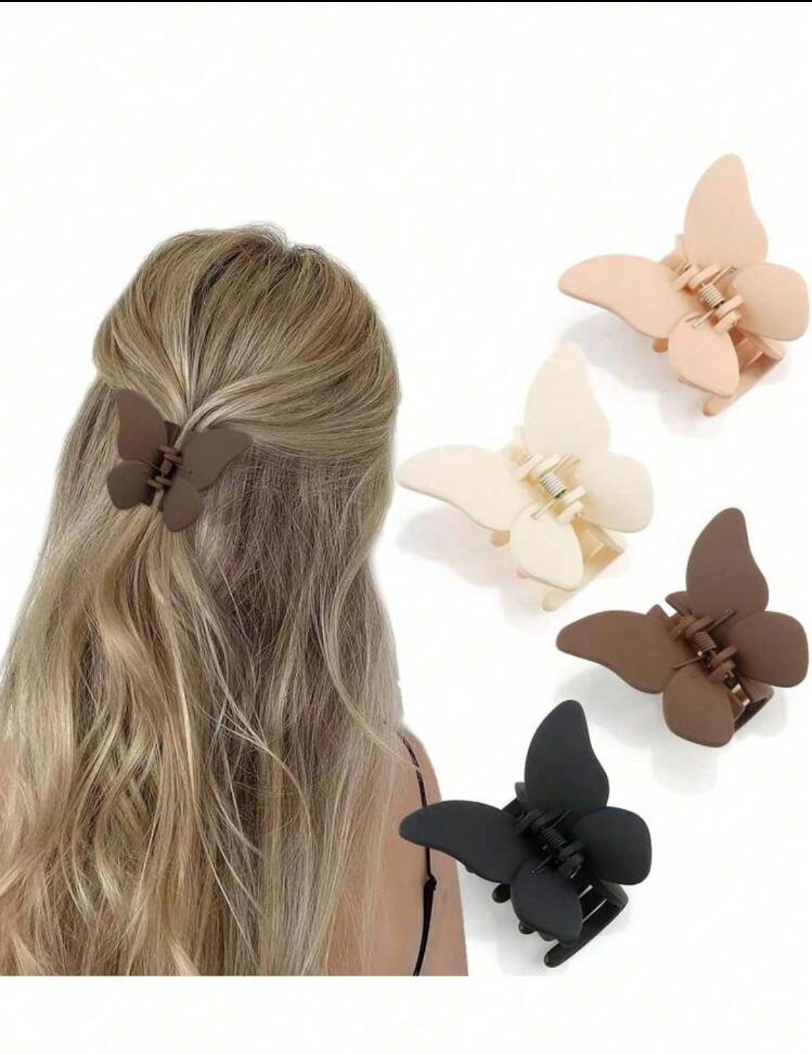 4pcs Black/White/Brown Butterfly
Shaped Lightweight Plastic Hair Clip