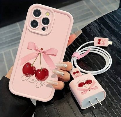 5pcs/Set: 1pc Cherry Blossom Bow Silicone Phone Case