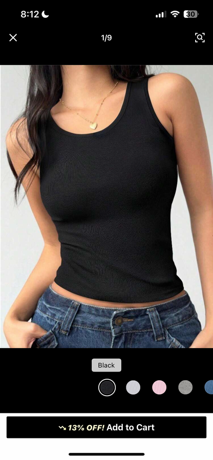 1pc Solid Color Casual-Comfy
Minimal Casual-Regular Casual Leisure-Sports Casual Ribbed
Racerback Tank Top