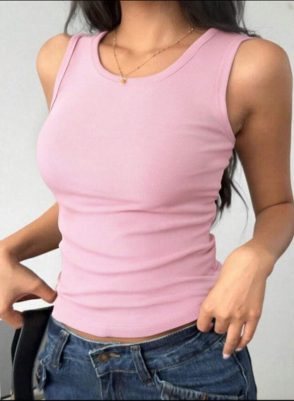 1pc Plain Comfy Simple Casual - Sports Casual Ribbed Racerback
Tank Top
