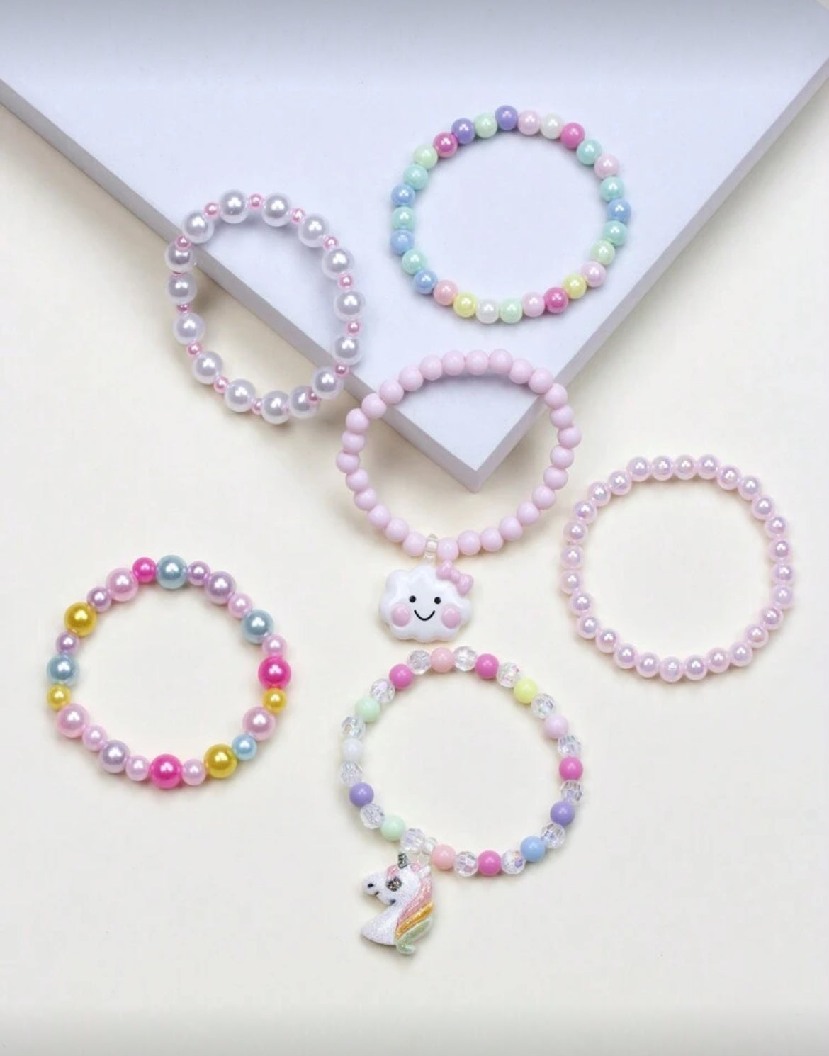 6pcs/Set Girls' Cute Unicorn & Cloud Charm Bracelet Set