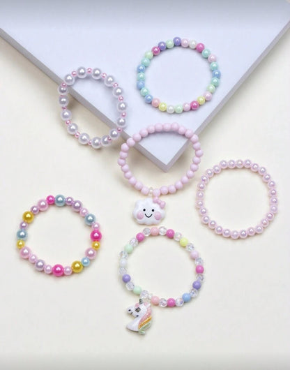 6pcs/Set Girls' Cute Unicorn & Cloud Charm Bracelet Set
