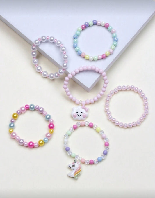 6pcs/Set Girls' Cute Unicorn & Cloud Charm Bracelet Set