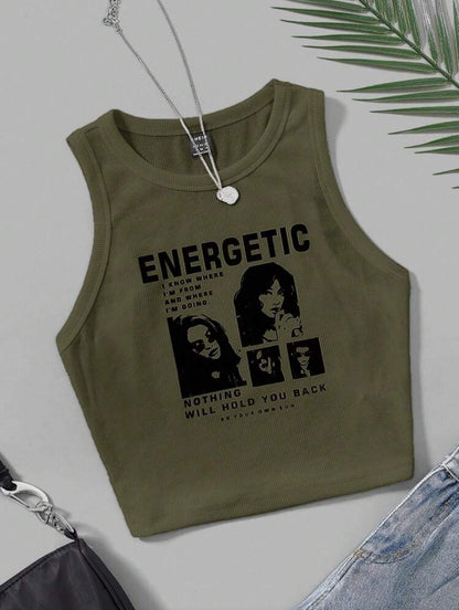 SHEIN EZwear Pattern Printed Knitted Sleeveless Tight-Fitting
Tank Top For Summer ENERGETIC I KNOW WHERE I'M FROM AND WHERE I'M GOING NOTHING WILL HOLD YOU BACK BE YOUR OWN
SUN