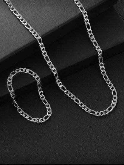 Punk Alloy Silver Color Necklace And Bracelet Set