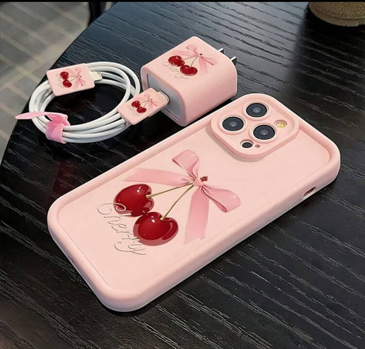 5pcs/Set: 1pc Cherry Blossom Bow Silicone Phone Case
