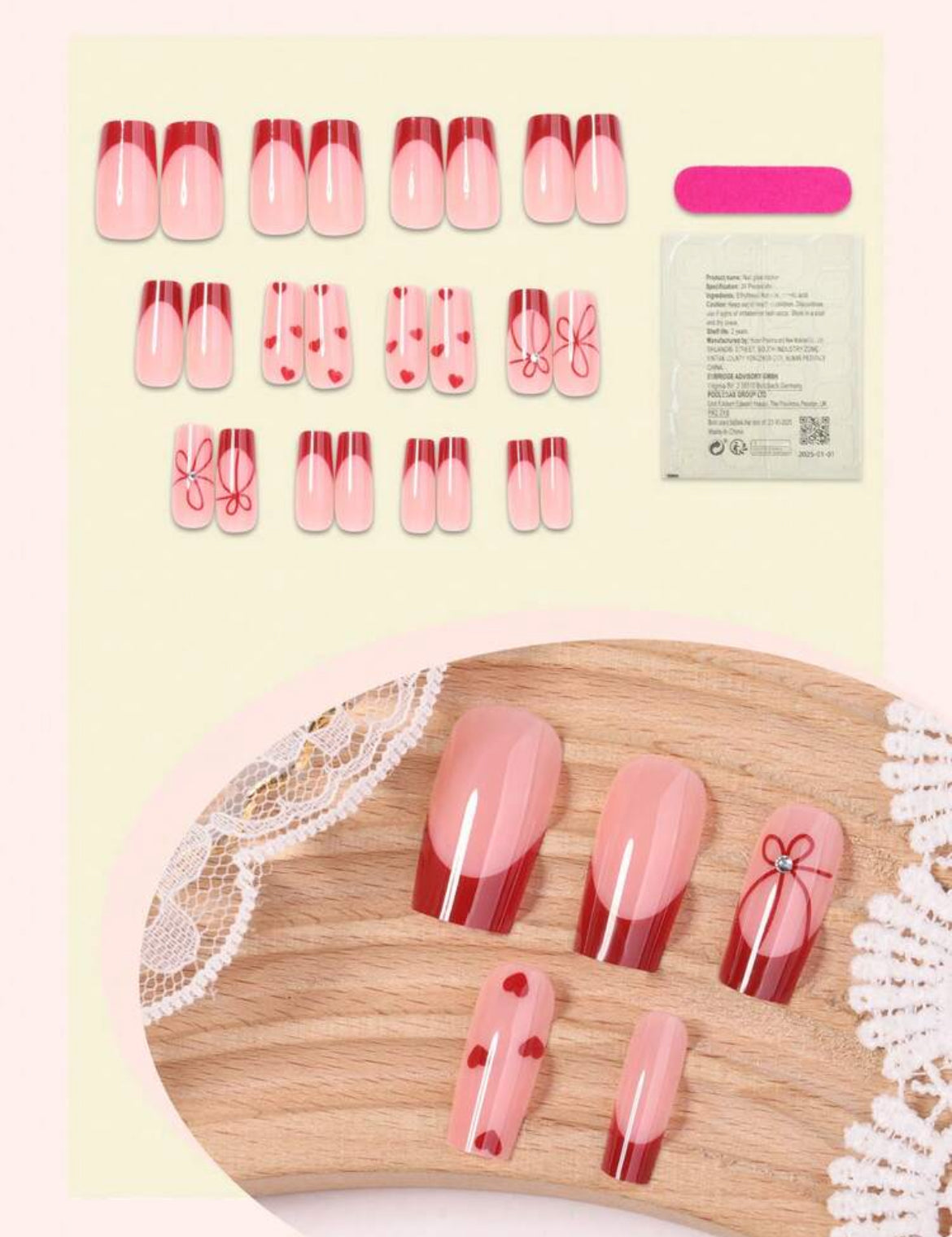 24pcs Acrylic French Manicure
Medium Square Press-On Nails Set