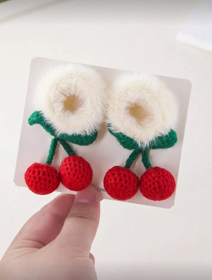 2pcs Girls/Teens Cherry Knitted
Plush Hair Scrunchies