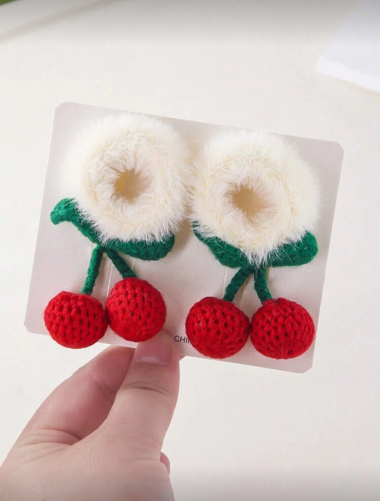 2pcs Girls/Teens Cherry Knitted
Plush Hair Scrunchies