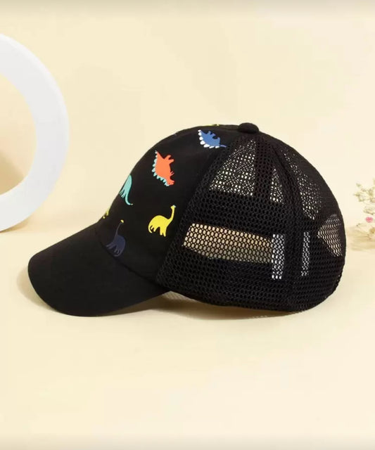 1pc Baby Animal Pattern Black Hat
Outdoor Sun Ion Dinosaur Print Mesh Baseball Cap