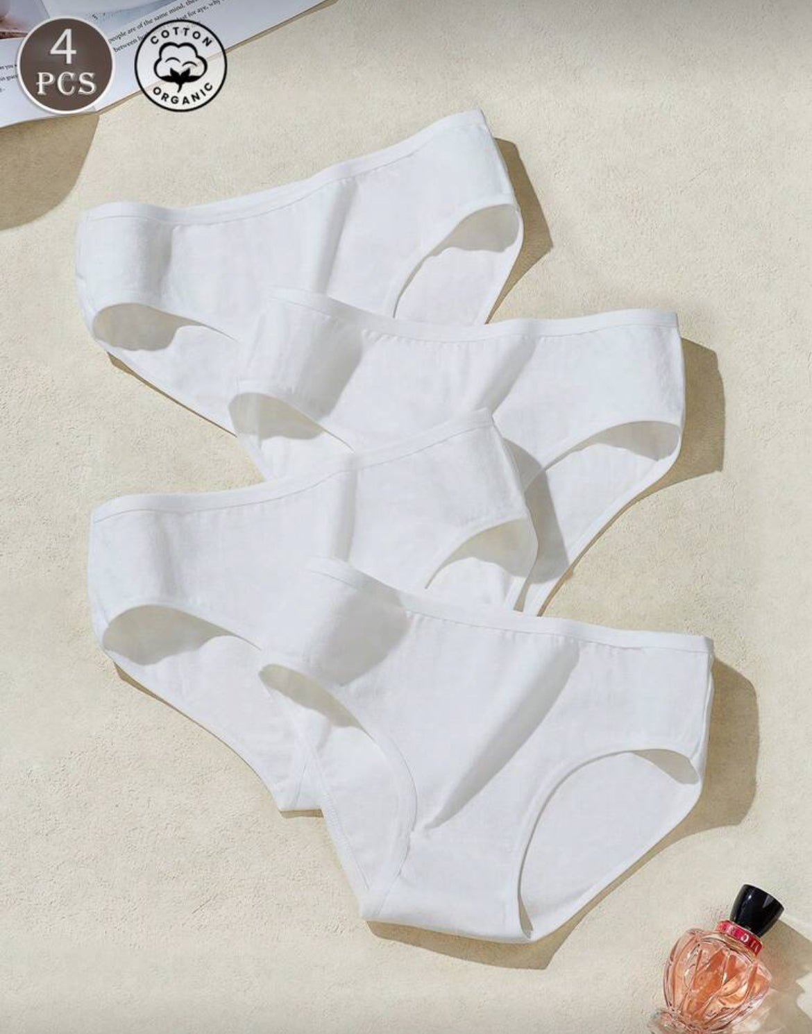 [95% Cotton] 4pcs/Pack White Cotton High Elasticity Breathable
Seamless Women's Briefs