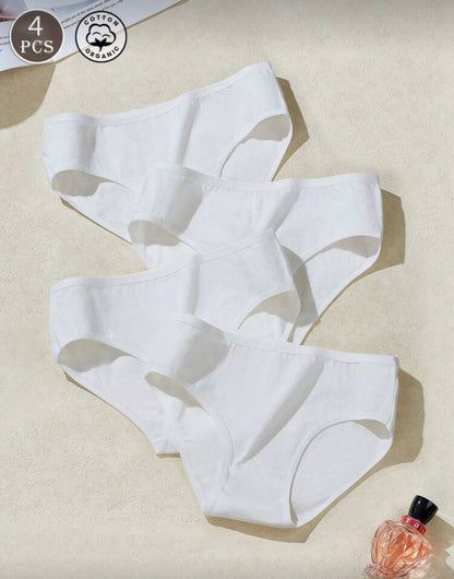 [95% Cotton] 4pcs/Pack White Cotton High Elasticity Breathable
Seamless Women's Briefs