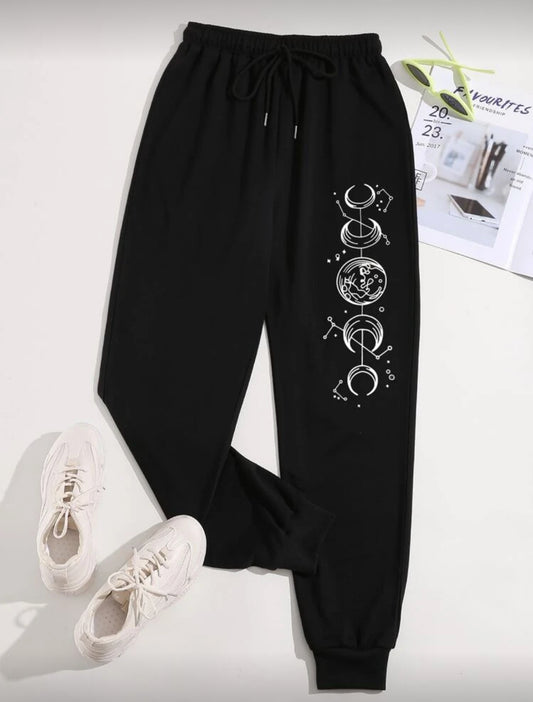 SHEIN Unity Moon Print Drawstring Waist Sweatpants Graduation, Back To School Outfits,