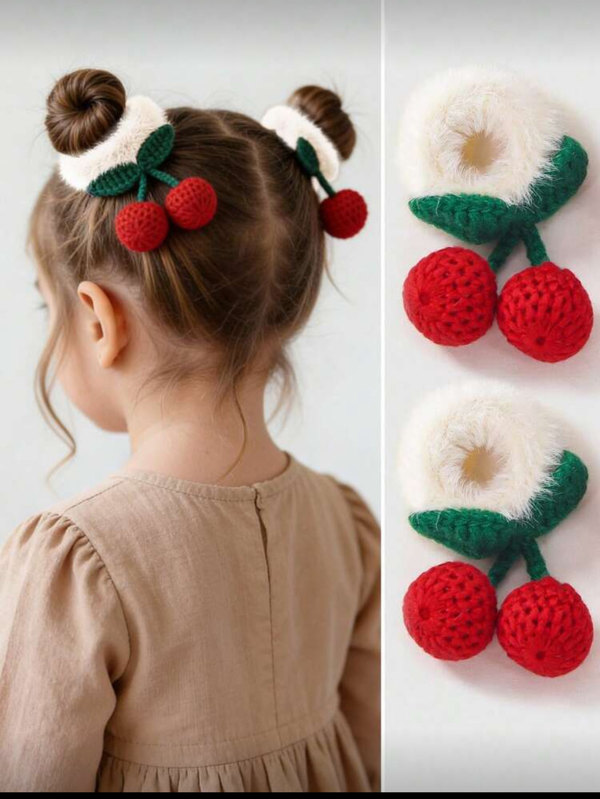 2pcs Girls/Teens Cherry Knitted
Plush Hair Scrunchies