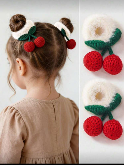 2pcs Girls/Teens Cherry Knitted
Plush Hair Scrunchies