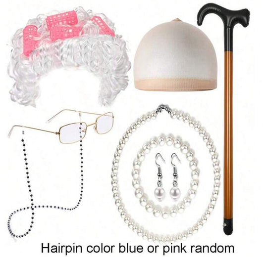 8pcs Vintage Grandma Costume
Accessories Set
