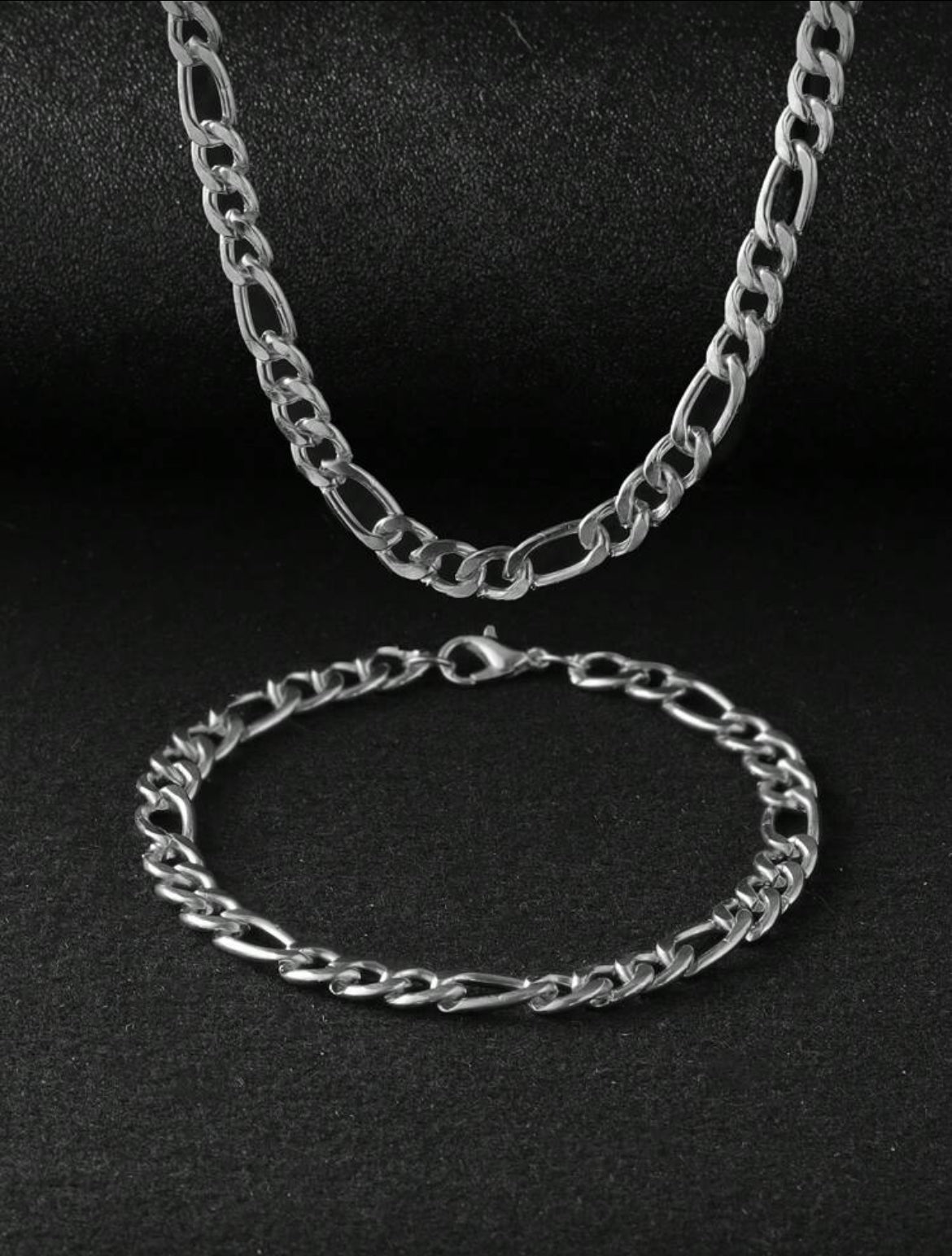 Punk Alloy Silver Color Necklace And Bracelet Set