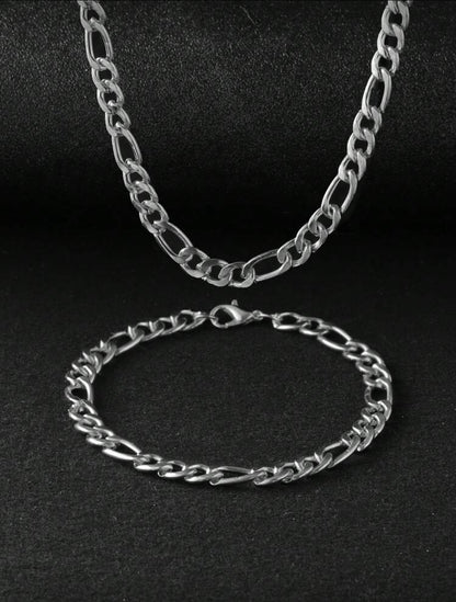 Punk Alloy Silver Color Necklace And Bracelet Set
