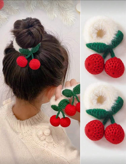 2pcs Girls/Teens Cherry Knitted
Plush Hair Scrunchies