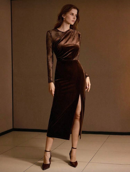 MOTF PREMIUM SPLIT THIGH
CONTRAST MESH DRESS