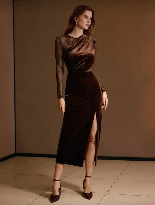 MOTF PREMIUM SPLIT THIGH
CONTRAST MESH DRESS