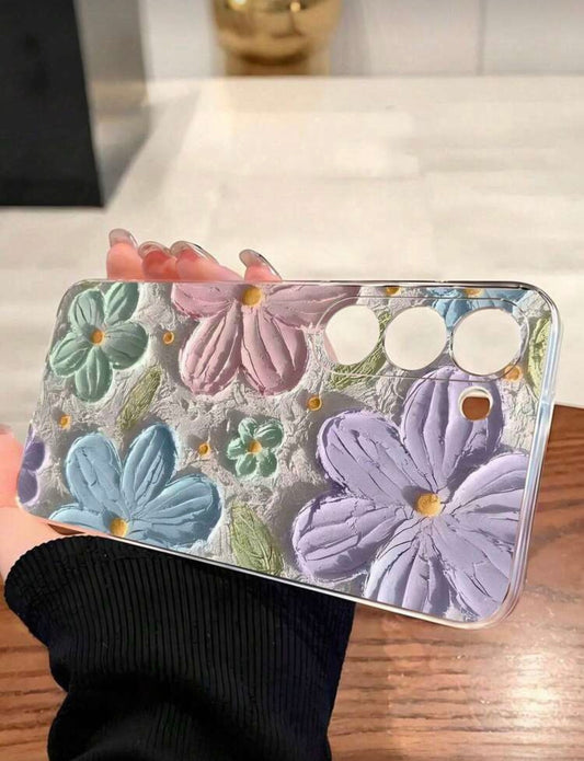 1pc Classic Retro Floral Painting Transparent Soft Phone Case,