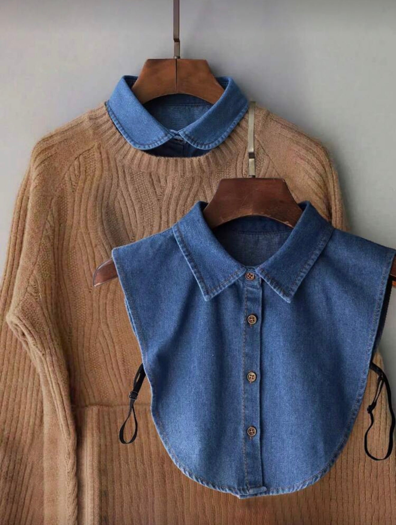 Minimalist Denim Pointed Collar Shirt Styling Detachable Round Collar