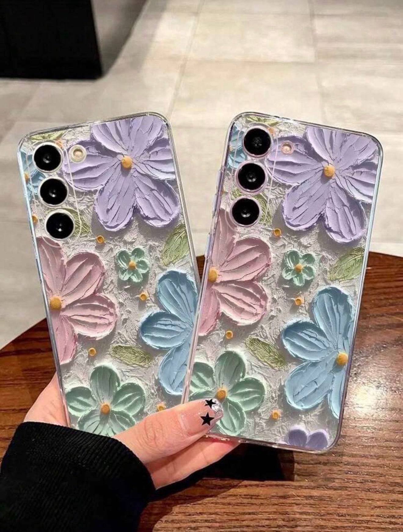 1pc Classic Retro Floral Painting Transparent Soft Phone Case,