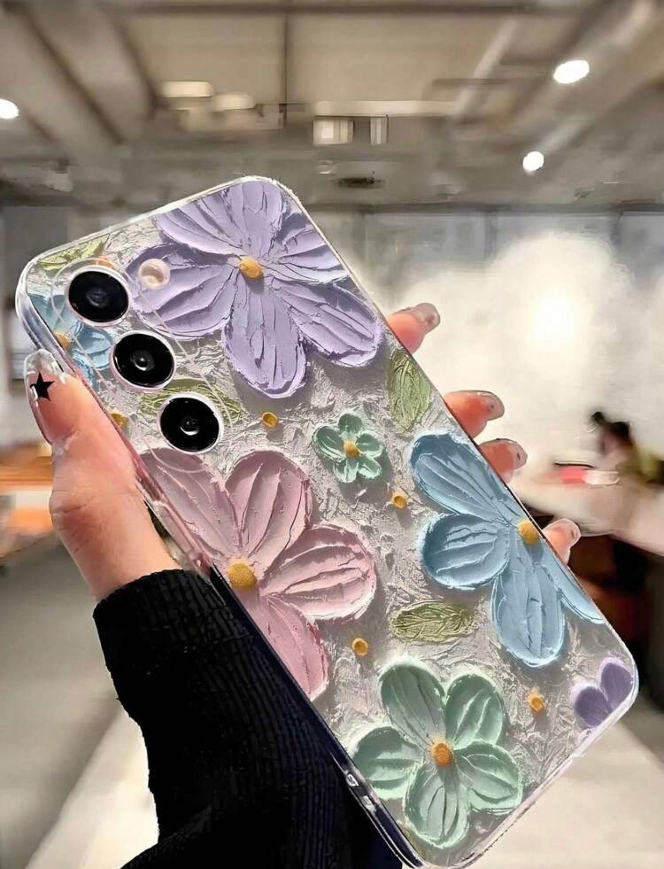 1pc Classic Retro Floral Painting Transparent Soft Phone Case,
